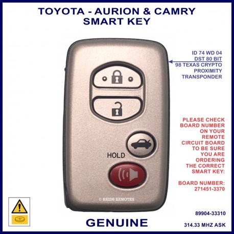 Toyota Aurion & Camry4 button 89904-33310 smart proximity key with 271451-3370 PCB