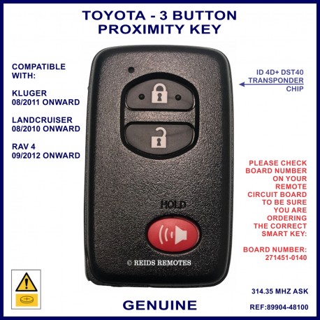 Toyota Kluger Landcruiser & RAV 4 genuine 3 button smart proximity key HYQ14AAB DENSO