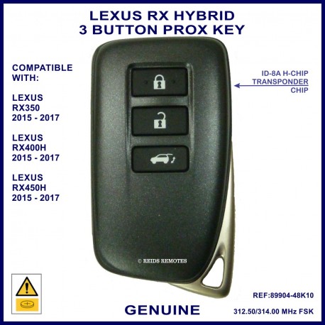 Lexus RX400H & RX450H genuine proximity key - 312/314 MHz - 8A - 3 Button electric tailgate 231451-0010