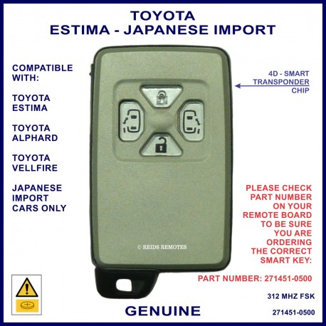 Toyota Estima Japanese Import - 4 button 271451-0500 312 FSK smart key