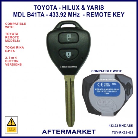 Toyota Hilux & Yaris 433.92 MHz Tokai Rika B41TA 2 button remote key