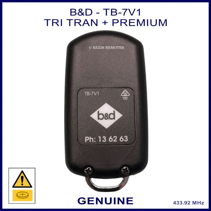 B&D TB-7V1 Black 4 Button Tri-tran Garage Door Remote - Model 100511