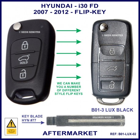 Hyundai I30 FD 3 button aftermarket remote flip key 2007 - 2012 models