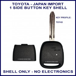 	Image shows the outside of this heavy duty Toyota 1 side button key shell with TOY43 blade