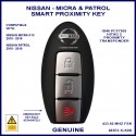 Nissan Micra 2010-16 & Patrol 2010-19 3 button smart key genuine TWB1U825