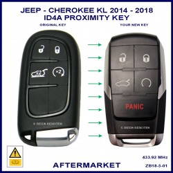 Image shows a genuine Jeep Cherokee KL series key on the left and this aftermarket smart key on the right