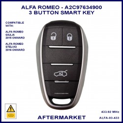 Alfa Romeo Giulia and Stelvio A2C97634900 replacement 3 button proximity remote key