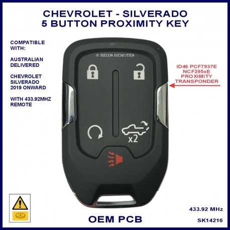 Chevrolet Silverado Australian delivered 5 button HYQ1EA proximity key NCF29AxE chip 434MHz