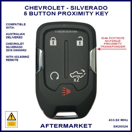 Chevrolet Silverado Australian delivered 5 button HYQ1EA proximity key NCF29AxE chip 434MHz