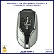 Image shows the Maserati logo on the back of this OEM proximity smart remote key