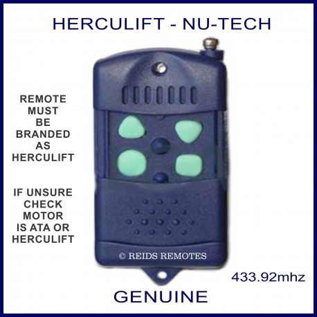 HERCULIFT NU-TECH grey garage remote - 4 lime green buttons