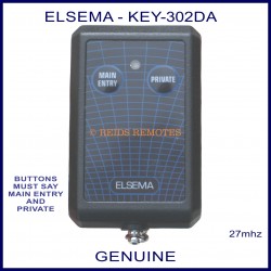 Elsema KEY-302DA, 2 button 27 MHz key ring size garage door & gate remote control