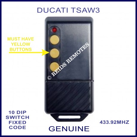 DUCATI TSAW3, 3 yellow button black 433mhz remote