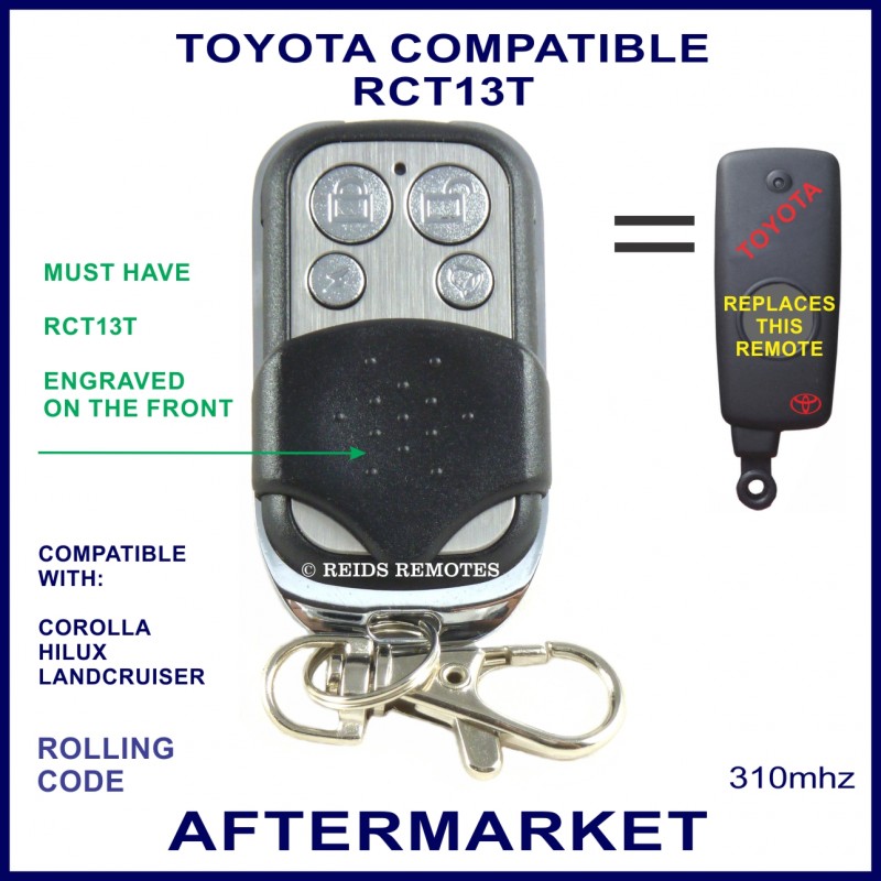 Toyota compatible RCT13T chrome 4 button 310Mhz remote control