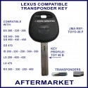 Lexus ES, GS, GX, IS, LS, LX & RX compatible car key with transponder cloning