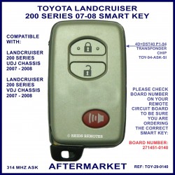 Toyota Landcruiser 200 series smart key 314 MHz ASK 4D 40 bit