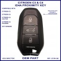 Citroen C3 C4 Cactus & Picasso 3 button smart remote key PCF7953M (HITAG-AES) 434MHz