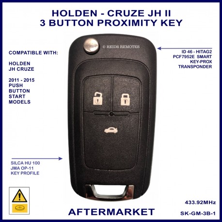 Holden Cruze JH 2011 - 2015 compatible 3 button proximity remote flip key