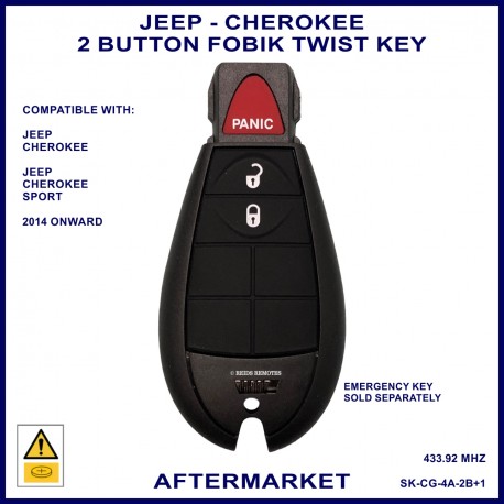 Jeep Cherokee Sport 2 button fobik twist key 2014 onward