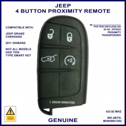 Jeep Grand Cherokee 2011 - 2017 4 button OEM smart proximity key with remote start button