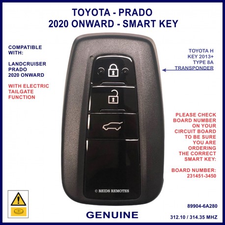 Toyota Landcruiser Prado 89904-6A280 - 3 button smart proximity key 231451-3450