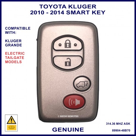 Toyota Kluger Grande 4 button proximity key - 89904-48B70 electric tailgate model