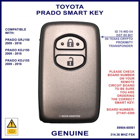 Toyota Prado 2009 - 2016 genuine 2 button smart key 89904-60561