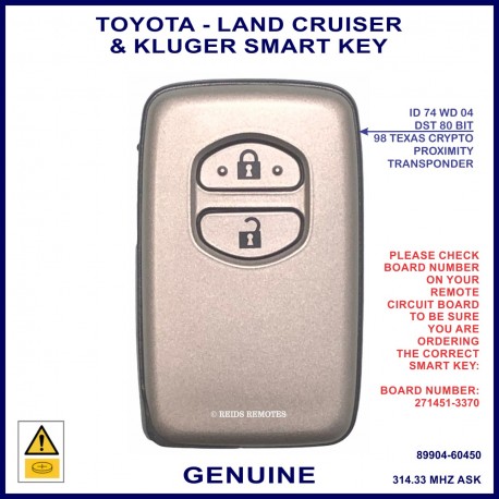 Toyota Landcruiser & Kluger 2 button proximity key - 89904-60450 with 271451-3370 PCB